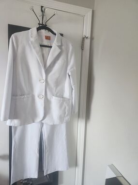 White Two-Piece Blazer and Pants Set